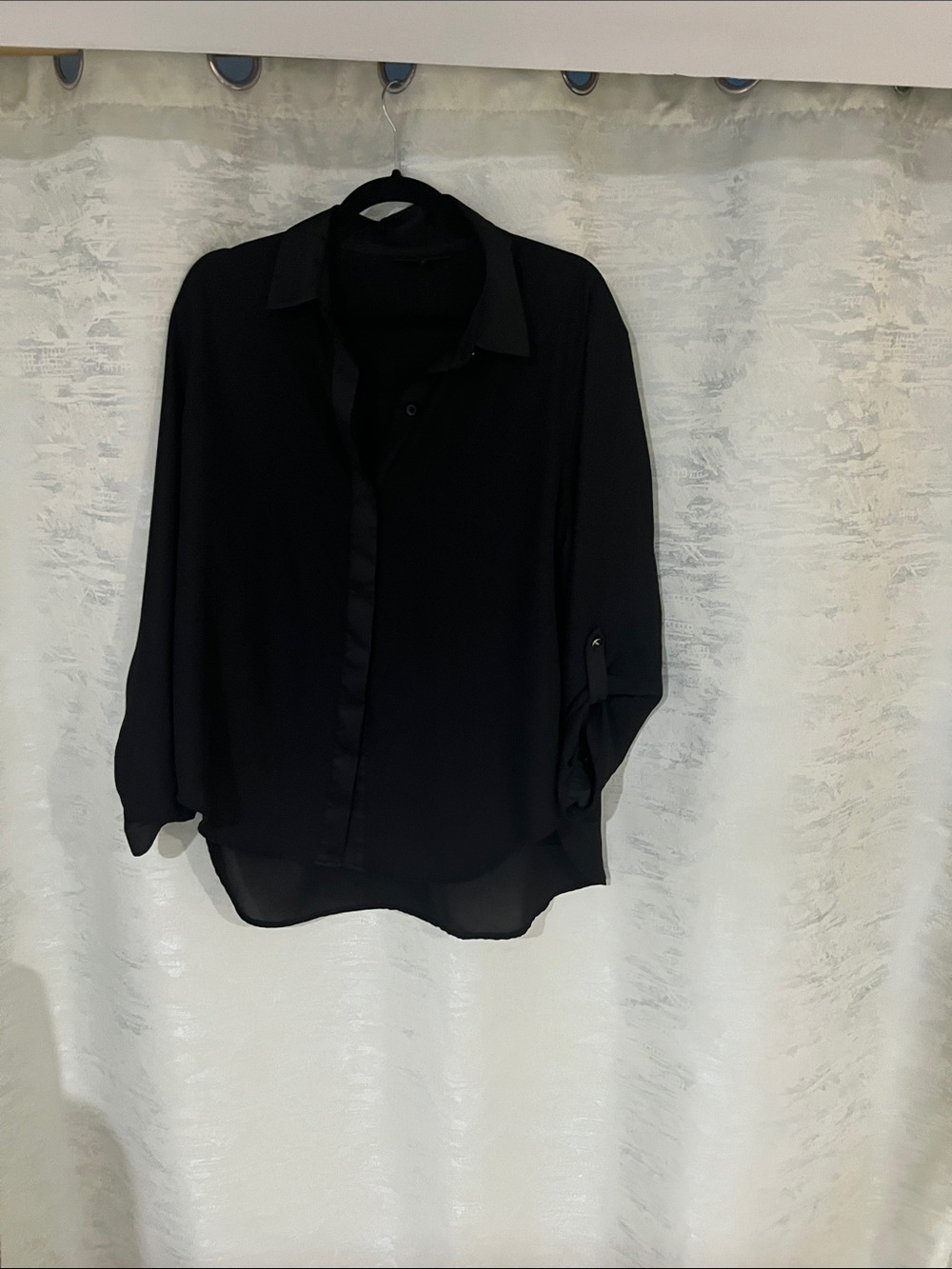 Dkny Black Semi-Sheer Women's Button-Front Blouse